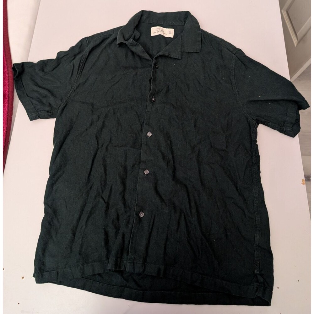 Abercrombie & Fitch Summer Linen Blend Shirt Mens M Green Camp Resort Short Slv